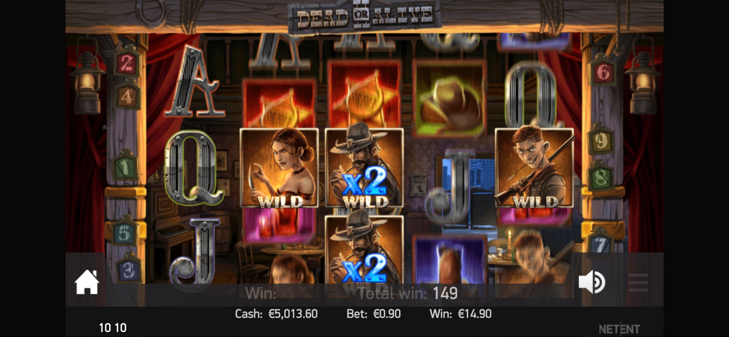 Dead or Alive 2: Screenshot der fünf Walzen im Western-Design